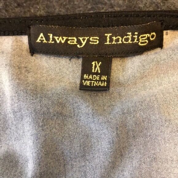 Always Indigo Plus Floral Design Tie Sleeve Top Size 1X NWT - Picture 6 of 8